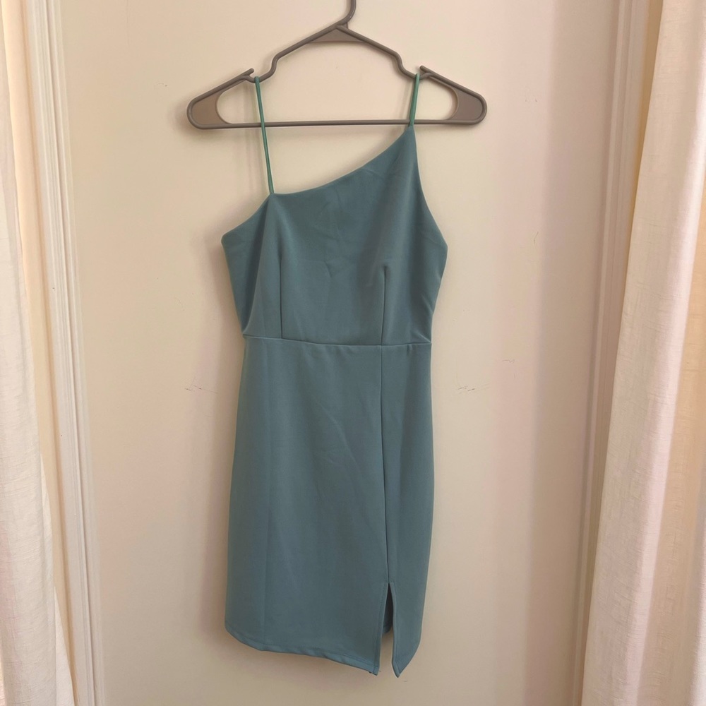 Hello Molly A-symmetrical Mini Teal Dress